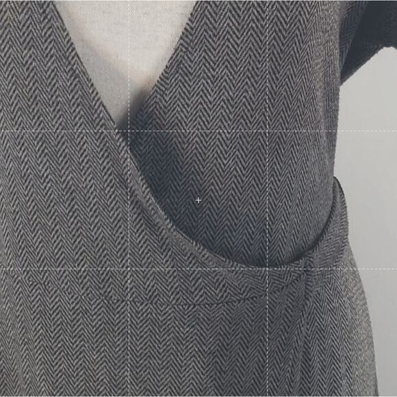 Banana Republic Gray Herringbone Tie Wrap Deep Surplice V-Neck Stretch Dress XS - Picture 3 of 13